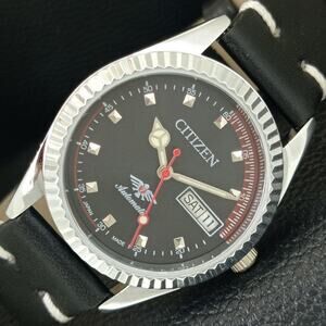 Vintage 1972 Citizen Automatic Mens Silver Watch W/daydate & Black accents